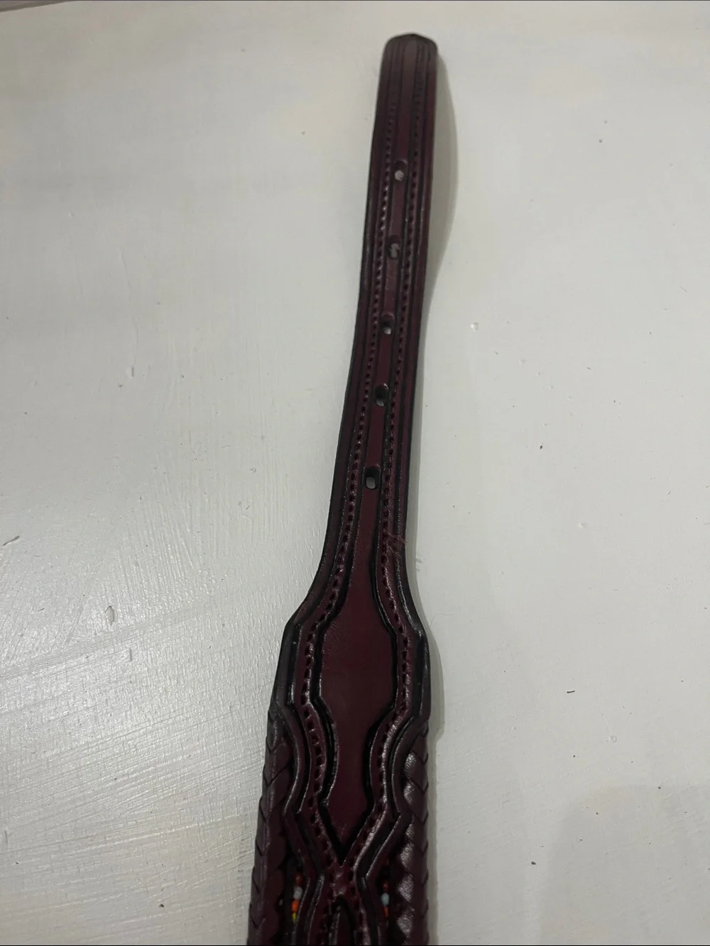 Leather Belt Beaded & Hand Tooled